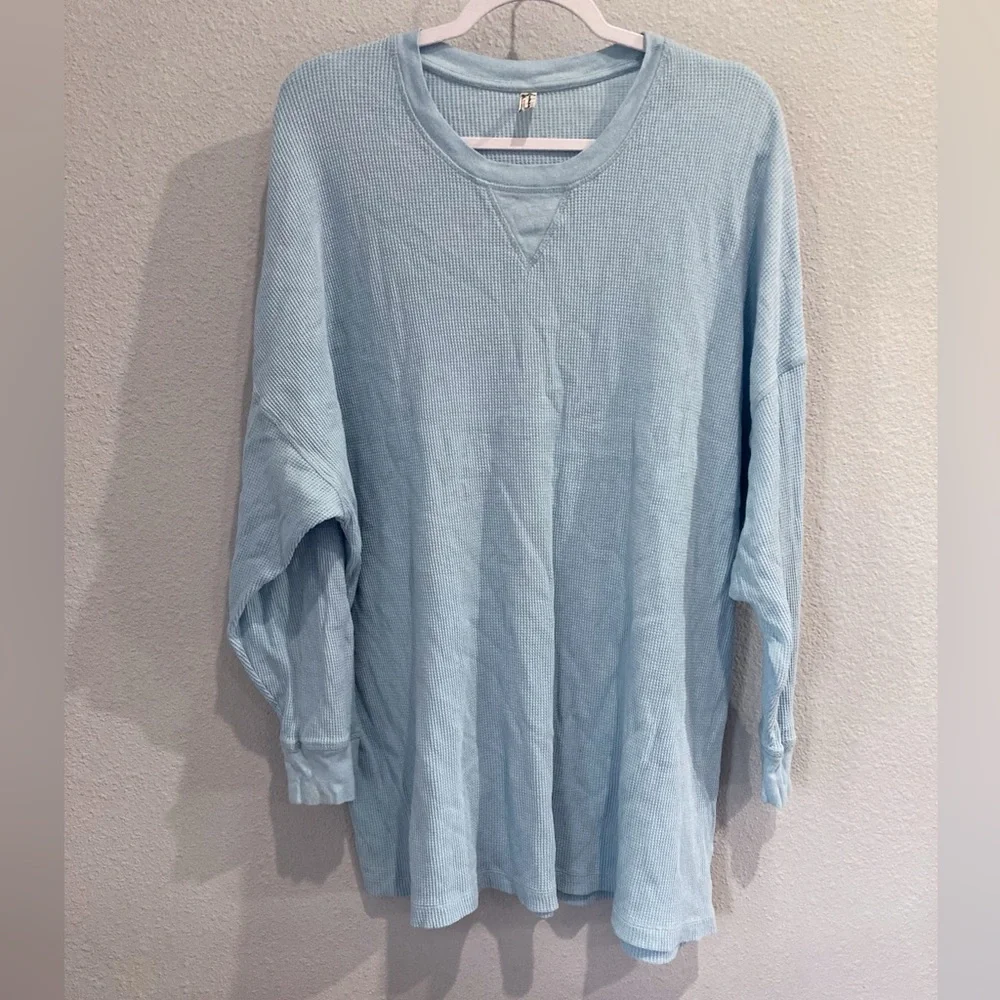 Free People Boho Oversized Early Night Waffle Knit Lounge Beach Mini Dress Tunic - Picture 2 of 8